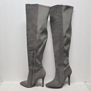 Charles David Gray Genuine Suede Stretch Over The Knee Heeled Boots 6 NEW Defect